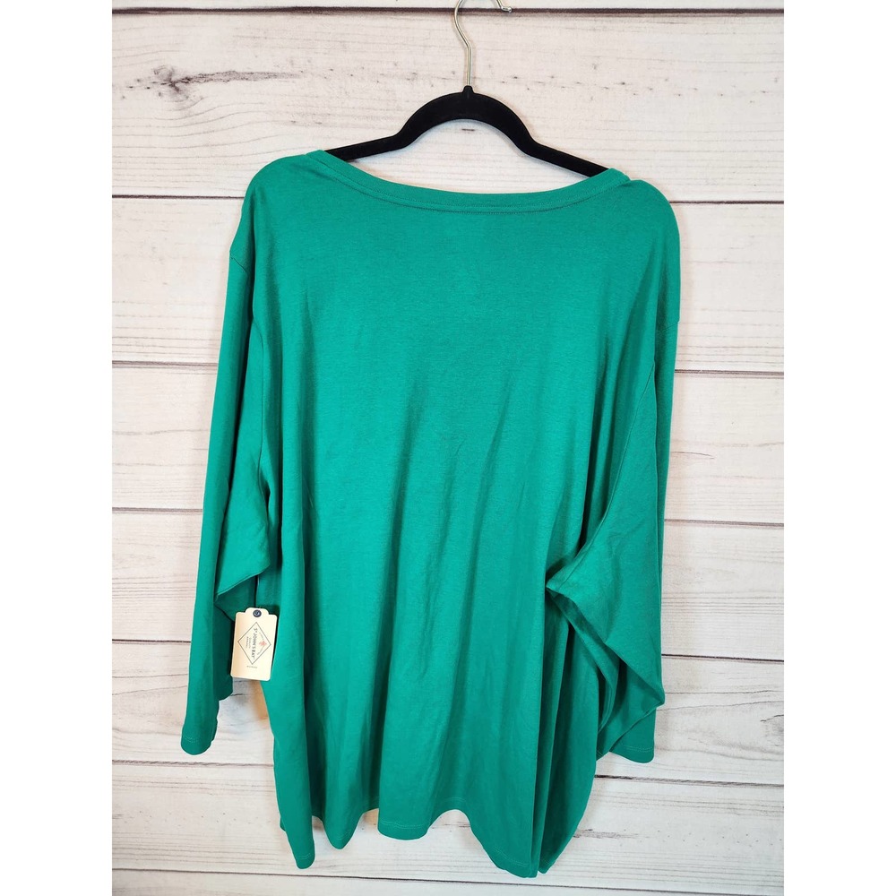 ST John's Bay Women's Green Cotton Stretch V-Neck 3/4 Sleeve T Shirt Size 5X NWT - Picture 2 of 6